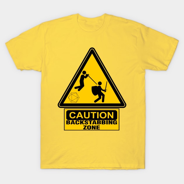 Caution: Backstabbing Zone T-Shirt by masciajames